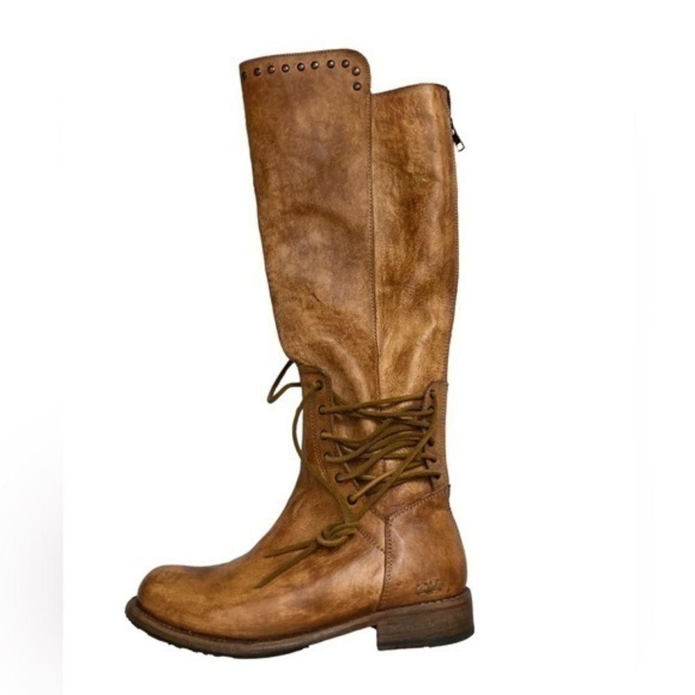 BED|STU tall boots weathered brown leather with studs AMAZING